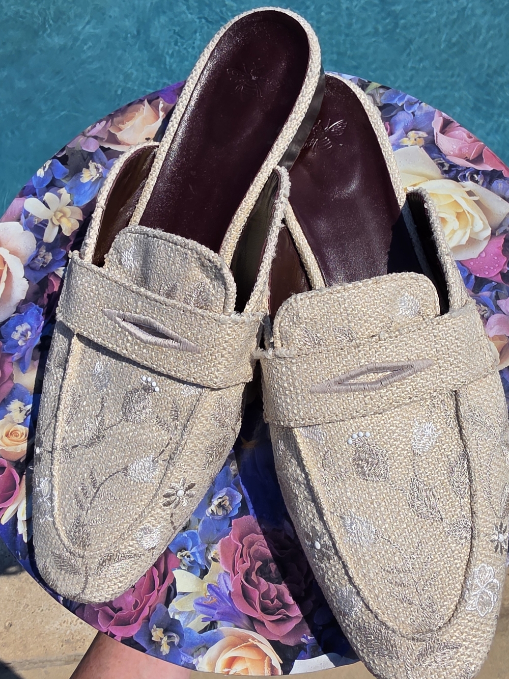Bougeotte Embroidered Floral Loafer Mule Shoes Italy Size 41 Luxury